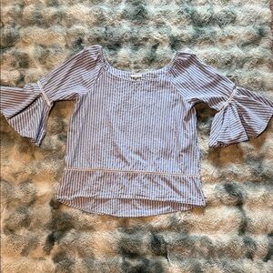 Pleione Striped Blouse with Flared Sleeves